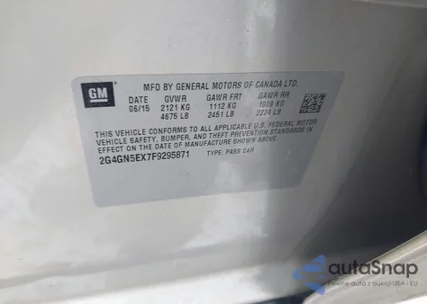 2015 Buick Regal Turbo/E-Assist Premium I z USA, uszkodzony, nr VIN 2G4GN5EX7F9295871